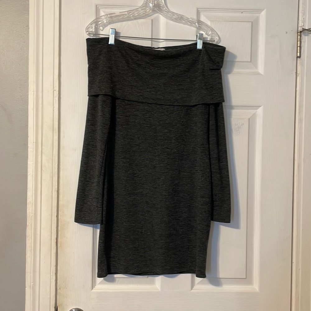 Off the shoulder gray long sleeved sweater dress